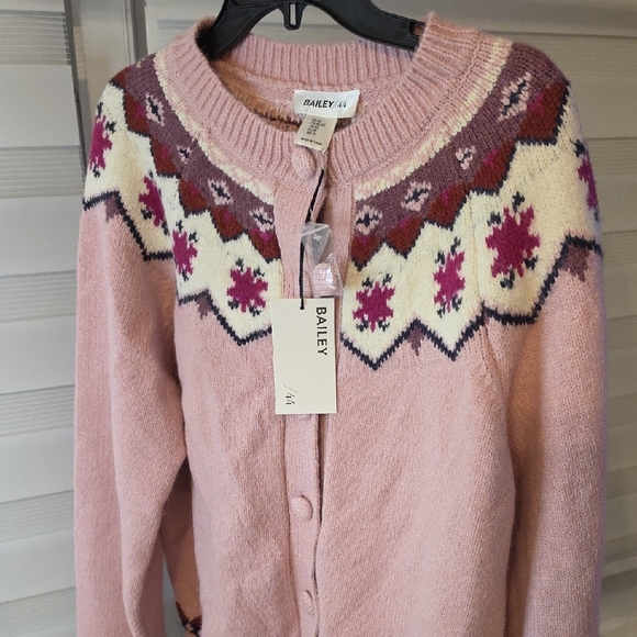 BAILEY 44 Pink Nordic Fair Isle Patterned Cardigan Size XL - Picture 3 of 5